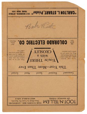 Lot #657 Babe Ruth Signed Scorecard - Colorado Springs, July 4, 1940 - Image 1