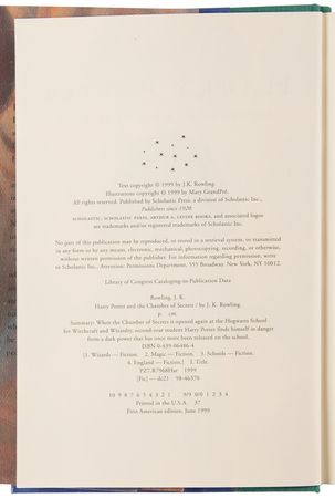 Lot #358 J. K. Rowling Signed Book - Harry Potter and the Chamber of Secrets (First US Edition) - Image 5