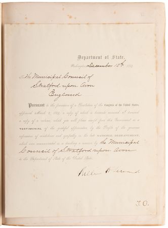 Lot #10 William H. Seward Signed Resolution of Congress: Presenting a Volume Commemorating Condolences Received in the Wake of the Assassination of Abraham Lincoln - Image 2
