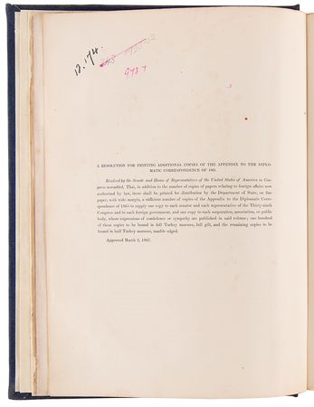 Lot #10 William H. Seward Signed Resolution of Congress: Presenting a Volume Commemorating Condolences Received in the Wake of the Assassination of Abraham Lincoln - Image 5