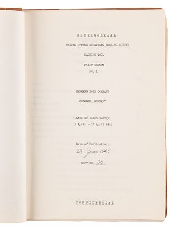 Lot #281 WWII: U.S. Strategic Bombing Survey Manual - ‘Machine Tool Plant Report No. 1' (Hermann Kolb Company, Cologne, Germany) - Image 2