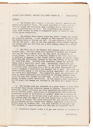 Lot #281 WWII: U.S. Strategic Bombing Survey Manual - ‘Machine Tool Plant Report No. 1' (Hermann Kolb Company, Cologne, Germany) - Image 3