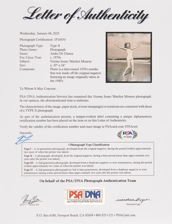 Lot #580 Marilyn Monroe Oversized Original Photograph by Andre de Dienes - PSA Type II - Image 3