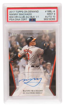 Lot #732 Manny Machado Signed Baseball Card - 2017 Topps On-Demand #19BL-A (PSA MINT 9 / Auto 10) - Image 1