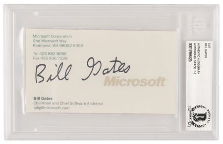 Lot #165. Bill Gates Signed Sheet, Printed to Resemble a 'Microsoft' Business Card - BAS 10
