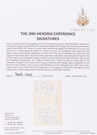 Lot #392 Jimi Hendrix Experience Signatures (Odeon Theatre, Birmingham - April 19, 1967) - 