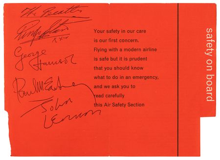 Lot #376 Beatles Signed BEA Airlines In-Flight Booklet Page (August 8, 1963) - Image 1