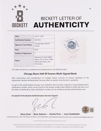Lot #698 Chicago Bears Legends Signed Book - Payton, Sayers, Luckman, Butkus, and Ditka (Ltd. Ed. #362/750) - Image 7