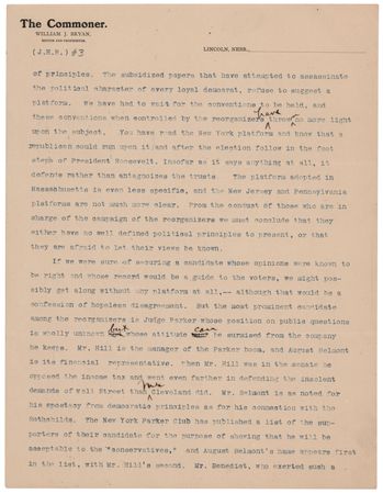 Lot #147 William Jennings Bryan Typed Letter Signed (7 pages) on Theodore Roosevelt and the 1904 Presidential Election - Image 3