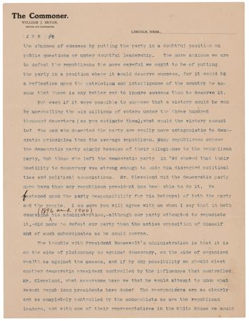 Lot #147 William Jennings Bryan Typed Letter Signed (7 pages) on Theodore Roosevelt and the 1904 Presidential Election - Image 5