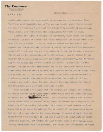 Lot #147 William Jennings Bryan Typed Letter Signed (7 pages) on Theodore Roosevelt and the 1904 Presidential Election - Image 6