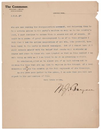 Lot #147 William Jennings Bryan Typed Letter Signed (7 pages) on Theodore Roosevelt and the 1904 Presidential Election - Image 7