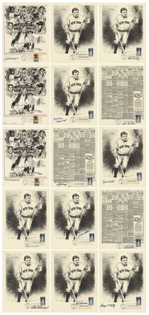 Lot #684 Baseball Hall of Famers (15) Signed First Day  Commemorative Prints with DiMaggio, Durocher, and Hubbell - Image 1