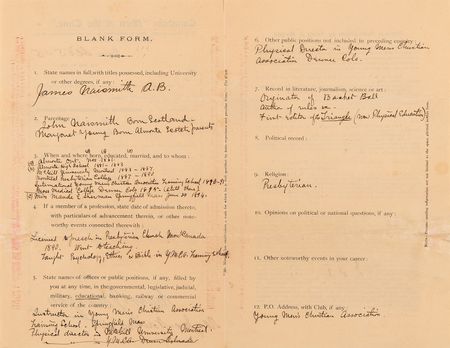 Lot #651 James Naismith Autograph Document Signed, Identifying Himself as the 