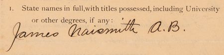 Lot #651 James Naismith Autograph Document Signed, Identifying Himself as the 