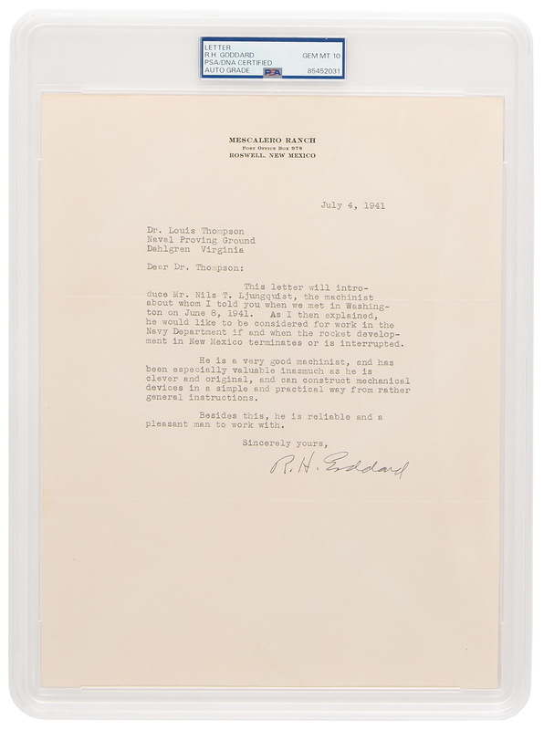 Lot 8597 Robert H. Goddard War-Dated Typed Letter Signed on 