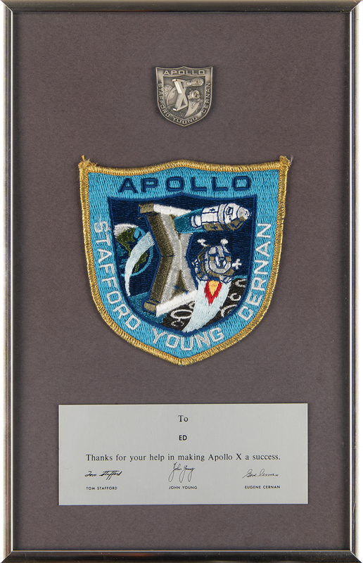 Lot 8170 Apollo 10 Flown Robbins Medallion and Crew-Presented Patch Display - From the Personal Collection of Edgar Mitchell