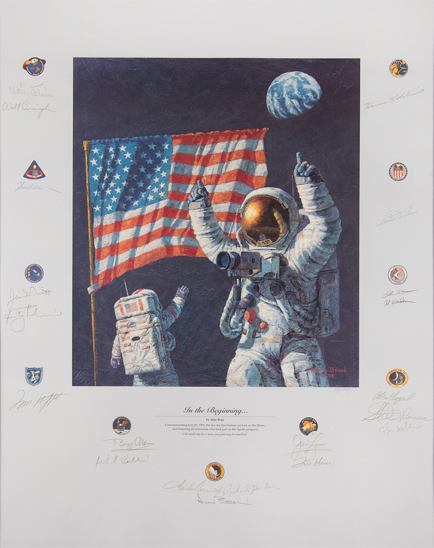 Lot 8432 Apollo Astronauts (20) Multi-Signed Print by Alan Bean - 'In the Beginning' (Ltd. Ed. #223/1000)