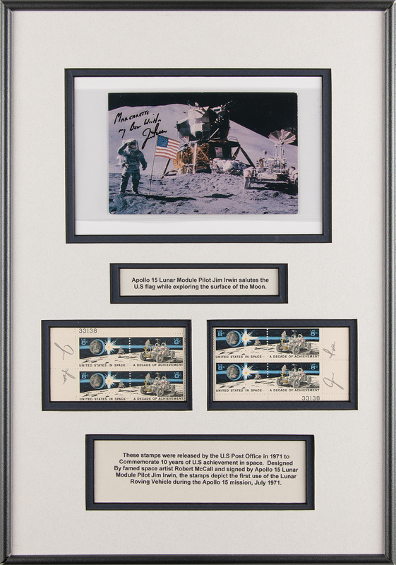 Lot 8356 Jim Irwin Signed Stamp Blocks and Signed Photograph