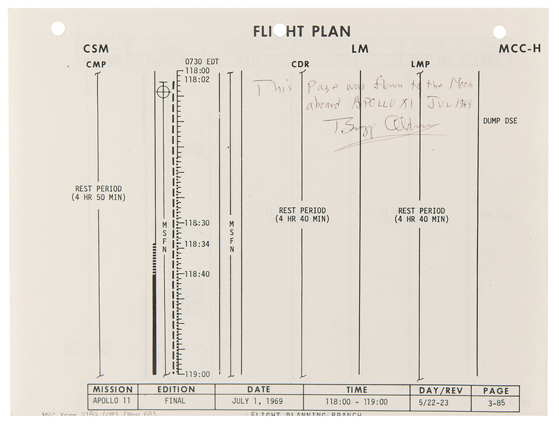 Lot 8180 Apollo 11 Flown Flight Plan Page Signed by Buzz Aldrin - From the Personal Collection of Buzz Aldrin