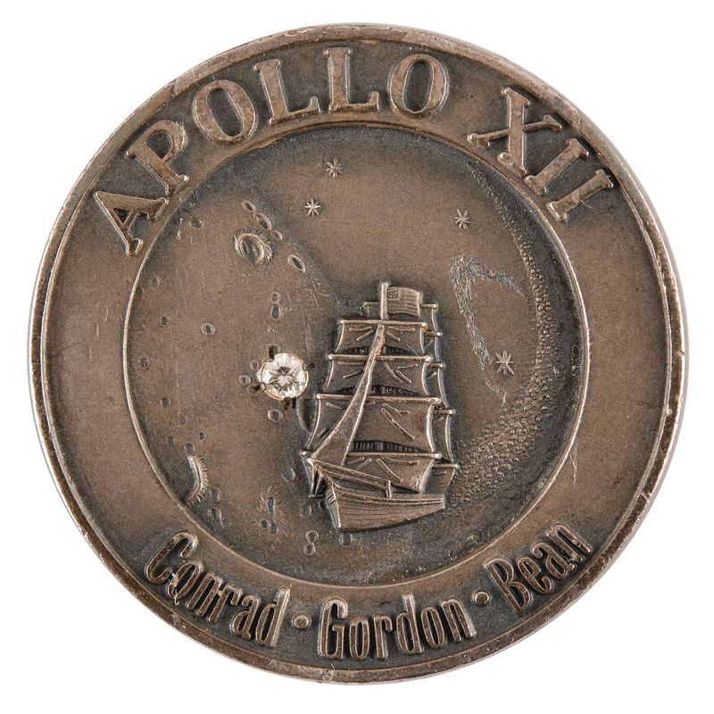 Lot 8243 Apollo 12 Flown 'Spanish Treasure' Robbins Medallion - One of 22 Wives' Pins with Inset Diamond - From the Personal Collection of Charles Conrad