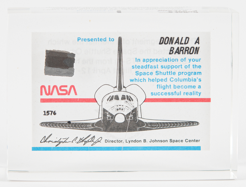Lot 8558 STS-1 Flown Heatshield Lucite Display