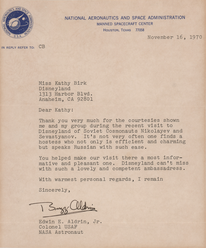 Lot 8203 Buzz Aldrin Typed Letter Signed on His Disneyland Tour with the Crew of Soyuz 9