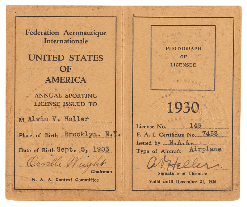 Lot 8001 Orville Wright Signed Pilot's Sporting License