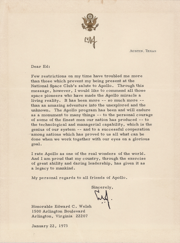 Lot 8460 Lyndon B. Johnson Typed Letter Signed, Toasting the Successes of the Apollo Program: 