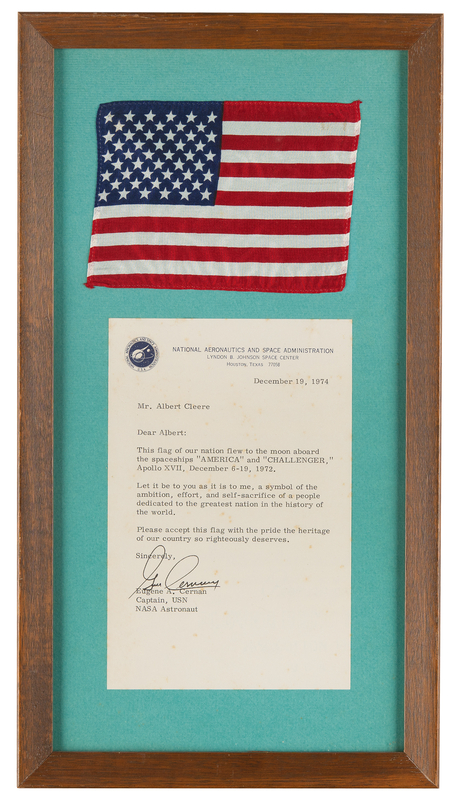 Lot 8392 Apollo 17 Flown Flag Flight-Certified by Gene Cernan