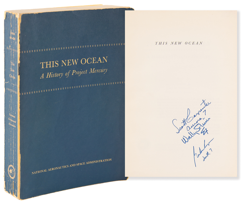 Lot 8041 Mercury Astronauts: Scott Carpenter, Wally Schirra, and Gordon Cooper Signed Book - This New Ocean: A History of Project Mercury