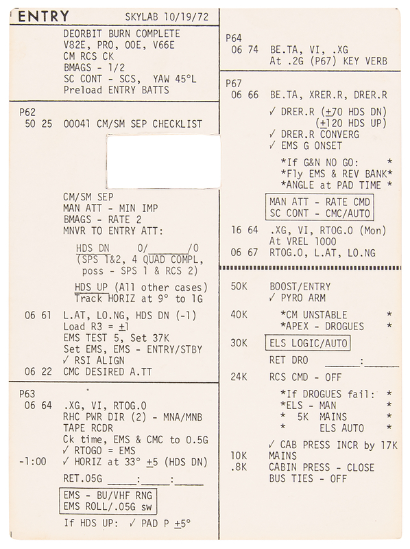 Lot 8523 Skylab 4 Cue Card - Attested as Flown