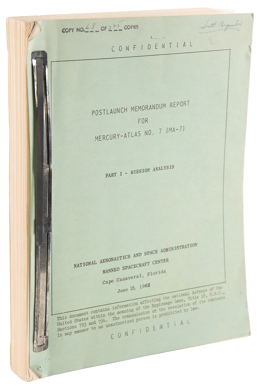 Lot 8035 Scott Carpenter's Postlaunch Memorandum Report for Mercury-Atlas 7