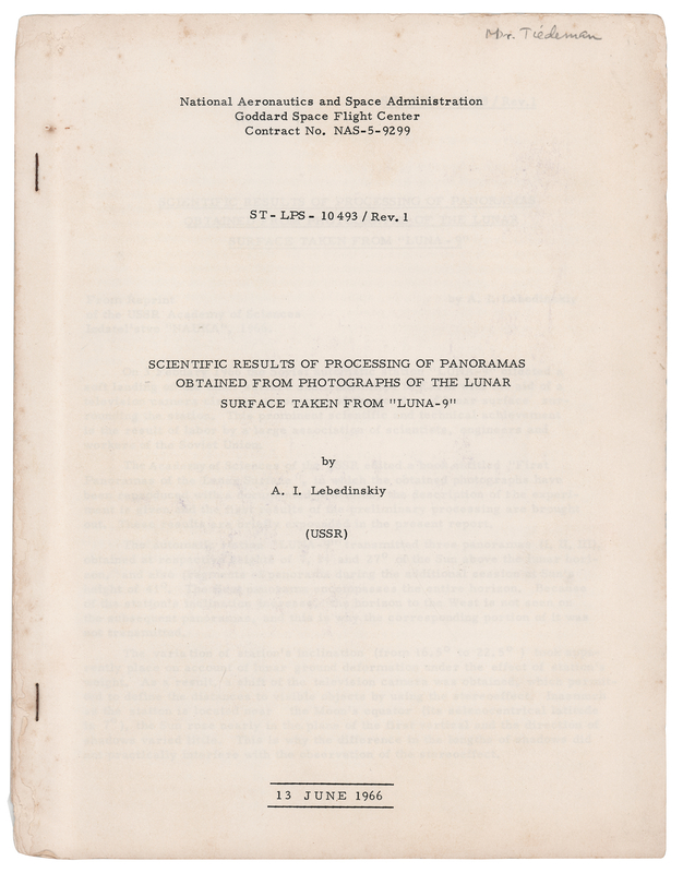 Lot 8651 Luna 9 'Lunar Surface Panorama Photographs' NASA Report (1966)