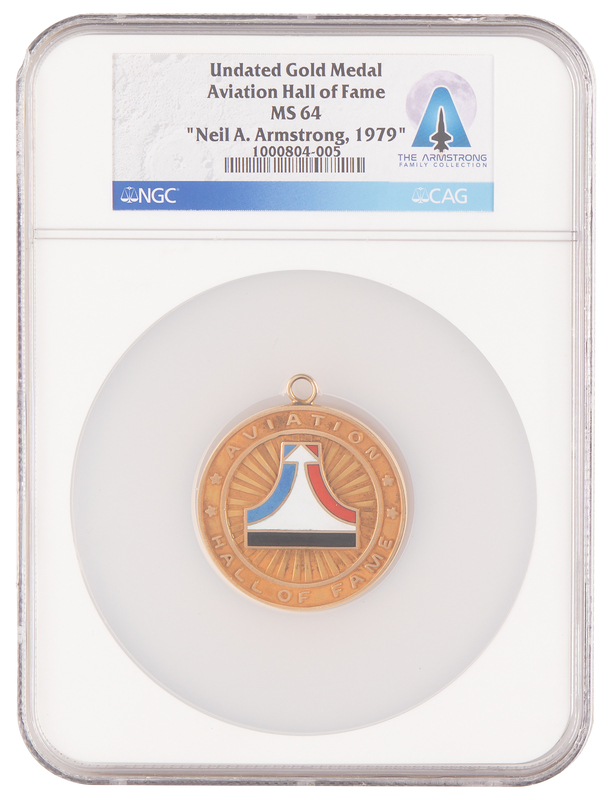 Lot 8189 Neil Armstrong's Aviation Hall of Fame 10K Gold Medal - NGC MS 64