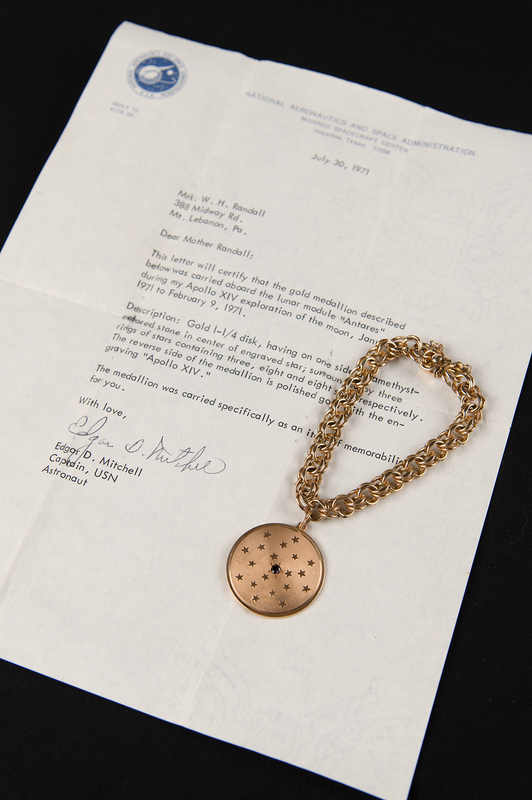 Lot 8314 Apollo 14 Lunar Surface-Flown 14K Gold Pendant - From the Personal Collection of Edgar Mitchell