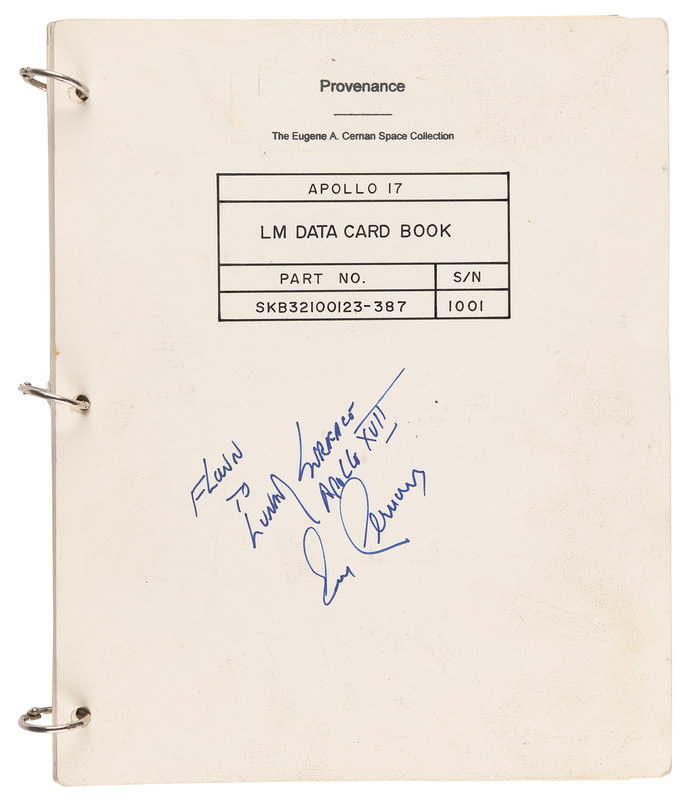 Lot 8390 Gene Cernan's Apollo 17 Lunar Surface-Flown 'LM Data Card Book' - All (20) Pages Signed and Flight-Certified by CDR Cernan