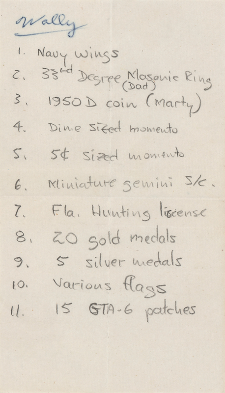 Lot 8115 Wally Schirra Handwritten Gemini 6 PPK Manifest