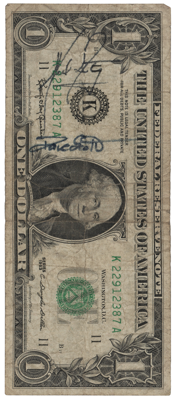 Lot 8078 Gemini 8 Crew-Signed $1 Dollar Bill - Armstrong and Scott