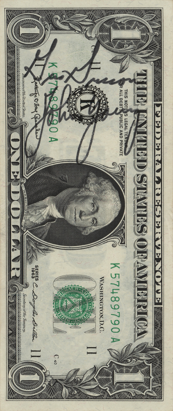 Lot 8074 Gemini 3 Crew-Signed $1 Dollar Bill - Grissom and Young