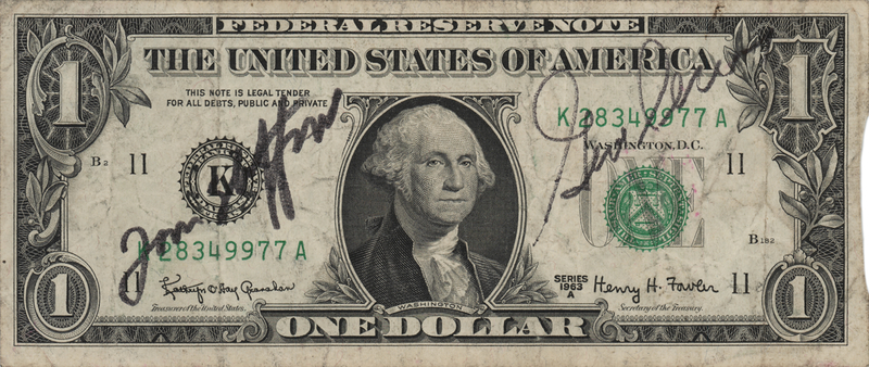 Lot 8080 Gemini 9 Crew-Signed $1 Dollar Bill - Cernan and Stafford