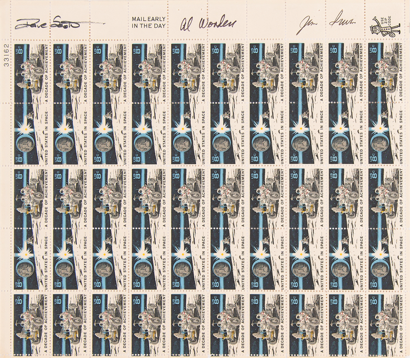 Lot 8349 Apollo 15 Crew-Signed Stamp Sheet