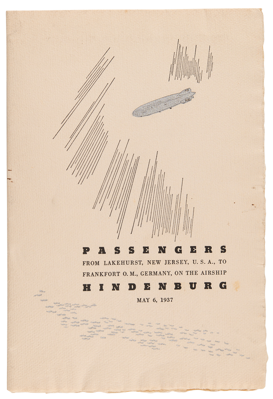 Lot 8006 Hindenburg Disaster: Original Passenger Program for the Scheduled ?Eastbound Crossing? from Lakehurst, New Jersey, to Frankfurt, Germany, on May 6, 1937