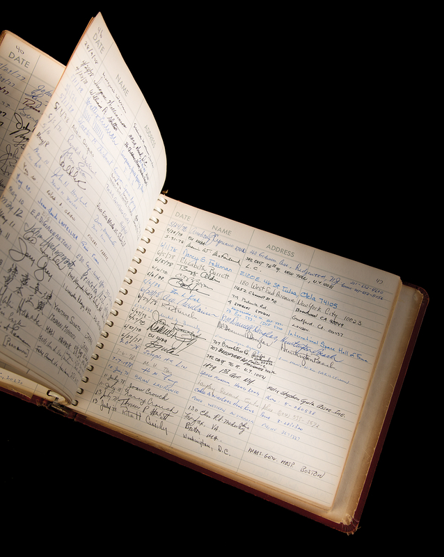 Lot 8431 National Air and Space Museum Signed Guestbook with Lindbergh, Aldrin, Collins, Irwin, Cernan, Sagan, and Roddenberry