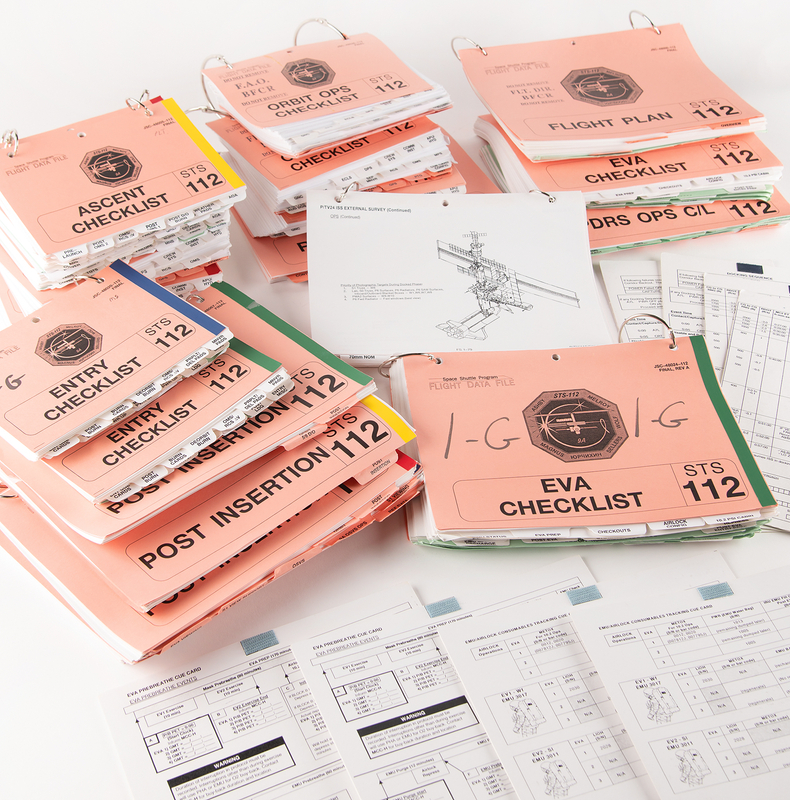 Lot 8534 STS-112 Archive of (50+) Astronaut and Mission Control-Used Cue Cards and Flight Data File Checklists