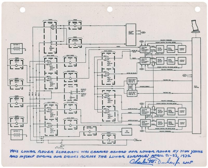 Lot 8368 Apollo 16 Surface-Flown Lunar Rover Electrical Schematic - From the Personal Collection of Charlie Duke
