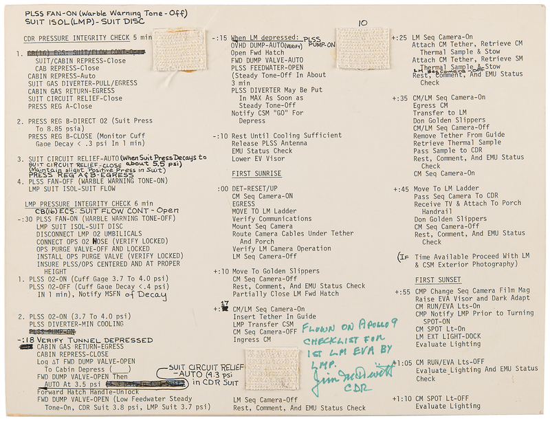 Lot 8155 Apollo 9 Flown EVA and Photography Cue Card Signed by Jim McDivitt