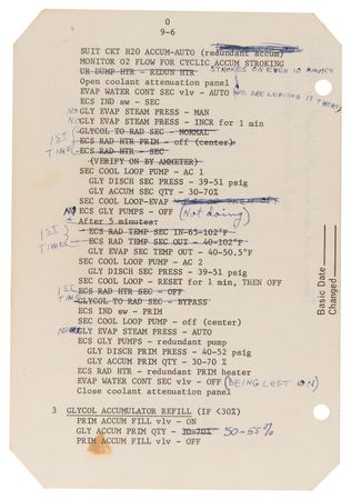 Lot #8130 Apollo 7 Flown Checklist Page Signed by Walt Cunningham - From the Personal Collection of Walt Cunningham - Image 2