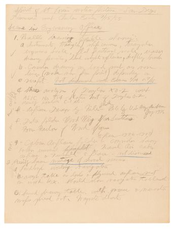 Lot #8009 Charles Lindbergh: Donald Albert Hall's Spirit of St. Louis Time Sheet and Movie Consulting Notes - Image 3
