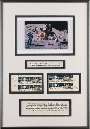 Lot #8356 Jim Irwin Signed Stamp Blocks and Signed Photograph - Image 1